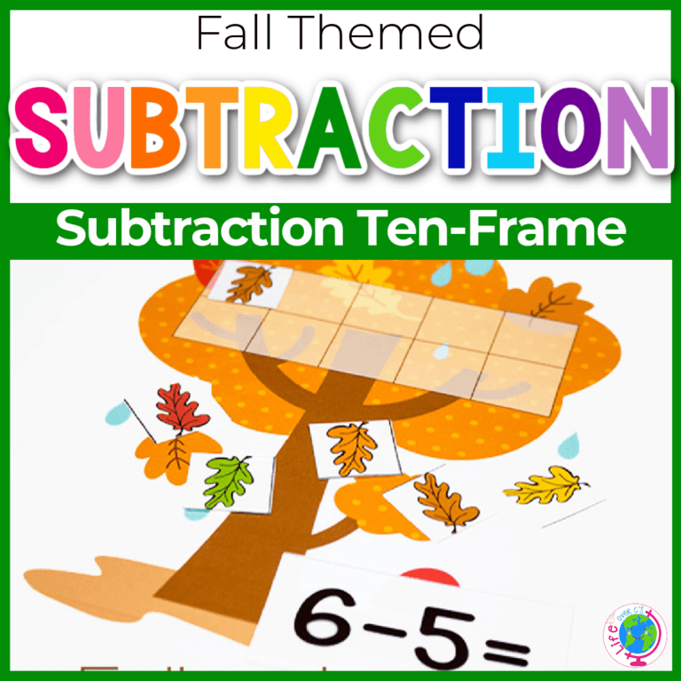fall leaves subtraction ten frame mat math activity