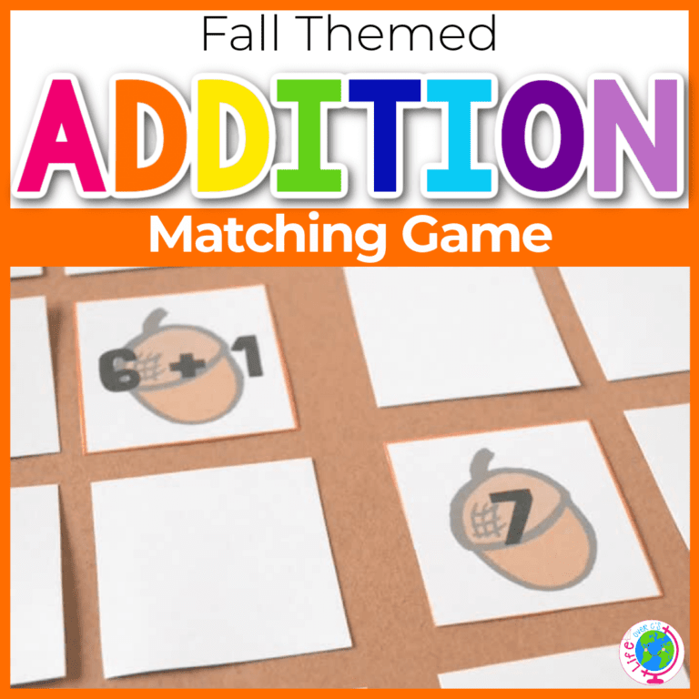 fall theme acorn addition matching game