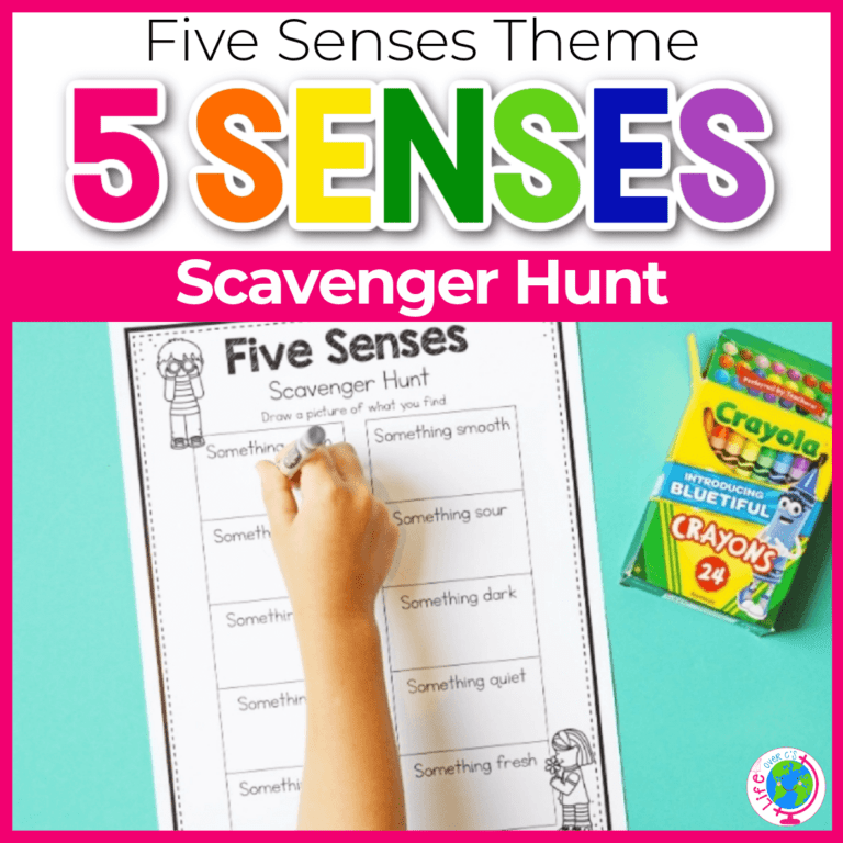 free printable five senses scavenger hunt activity for preschoolers