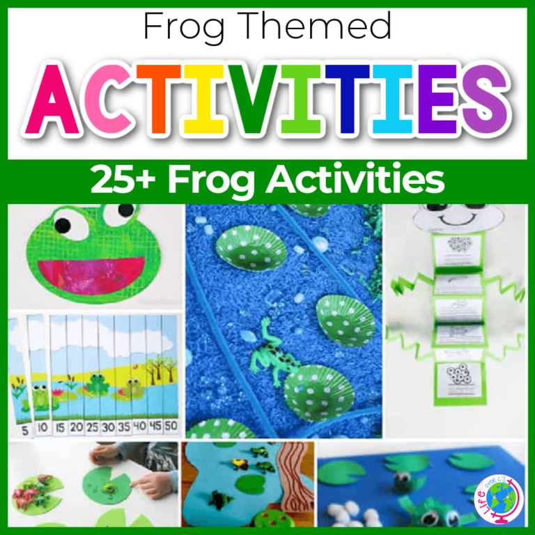 photo collage showing frog life cycle activities for kids