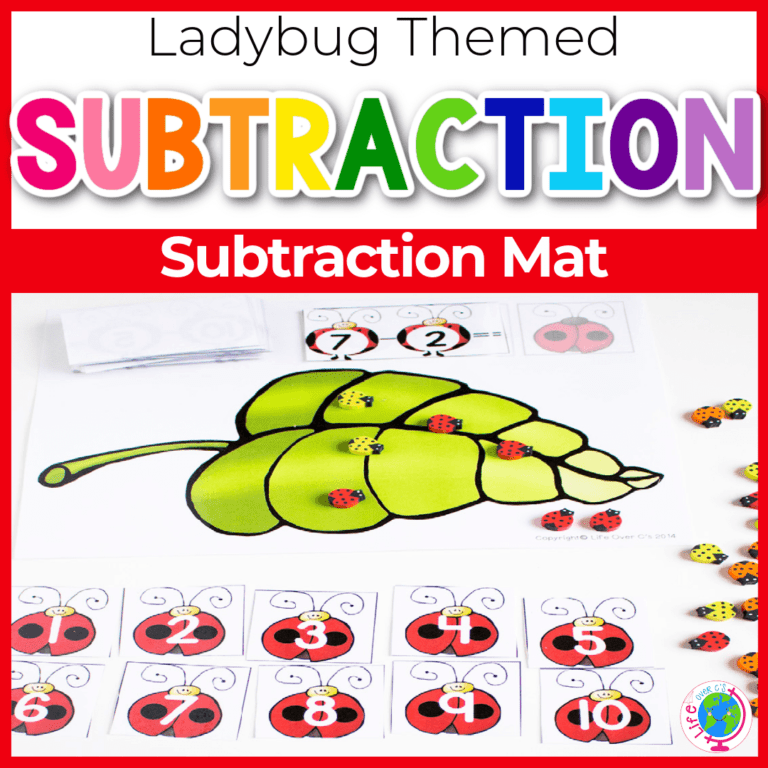 ladybug subtraction mat for spring bug theme