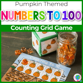 pumpkin theme counting grid game for preschoolers