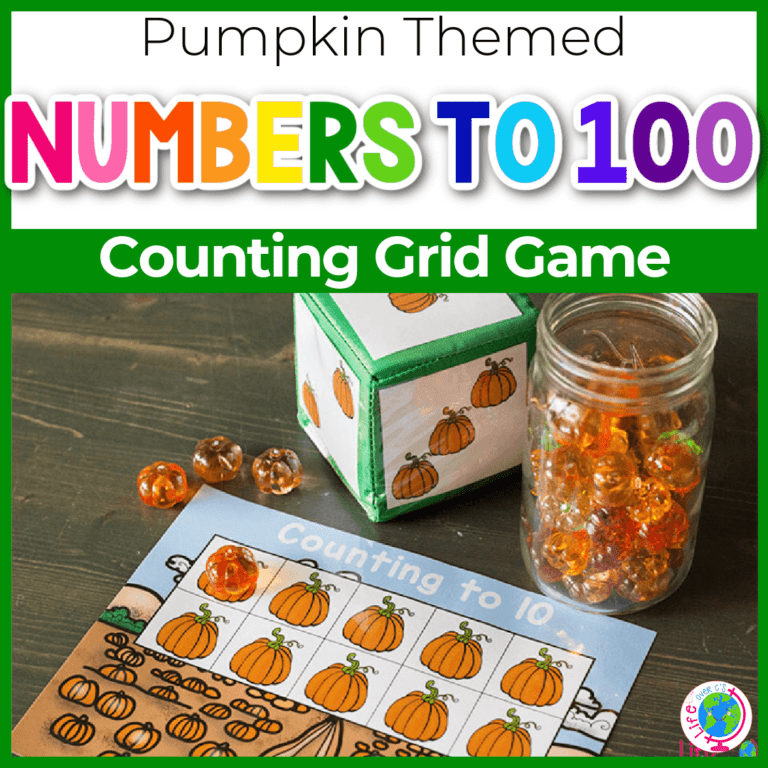pumpkin theme counting grid game for preschoolers