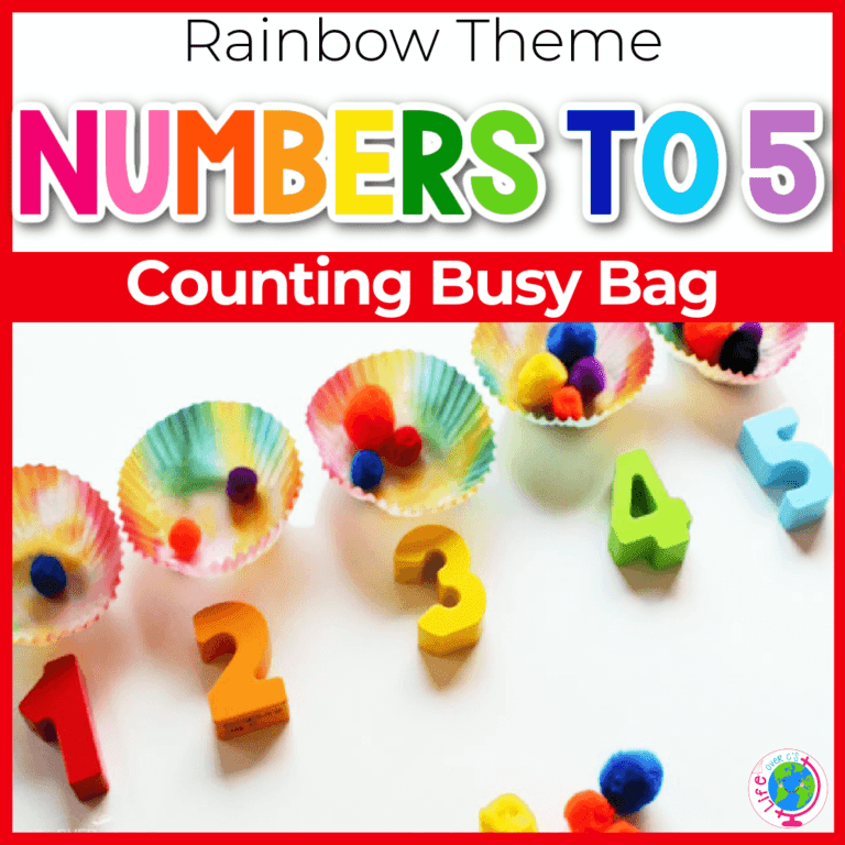 rainbow count to five busy bag with pom poms and cupcake liners