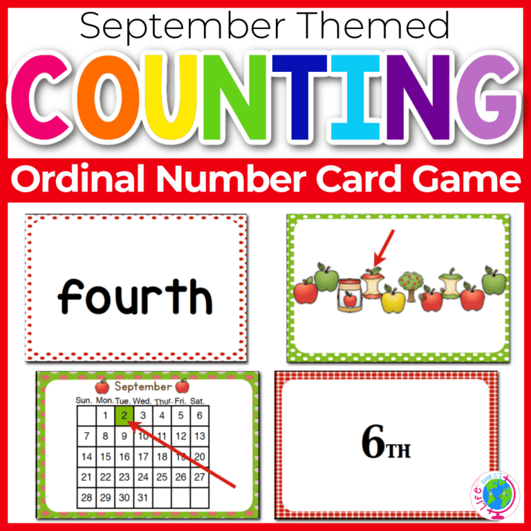 september apple theme ordinal number card game for math centers