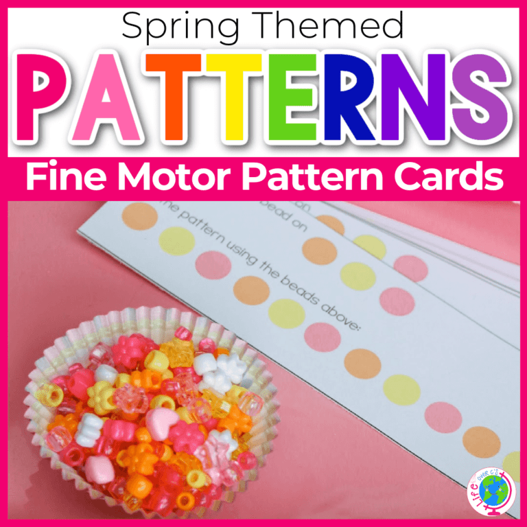 photo of colorful beads in a bowl next to bead patterning cards.