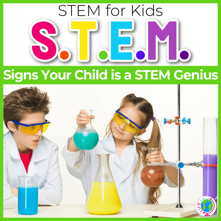 stem genius text says "signs your child is a stem genius"