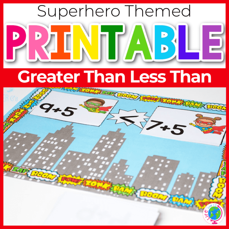 superhero greater than less than addition activity for math centers