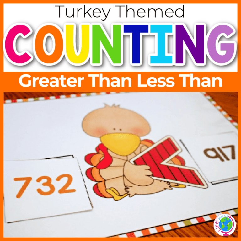 thanksgiving turkey greater than less than number counting mat