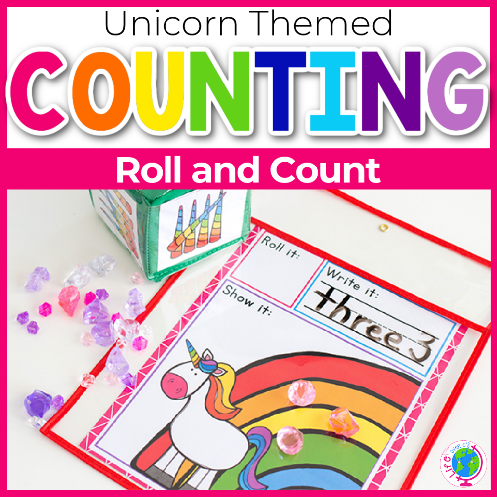 Unicorn Math Game Roll and Count Printable