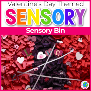 valentines day pasta sensory bin with dyed noodles