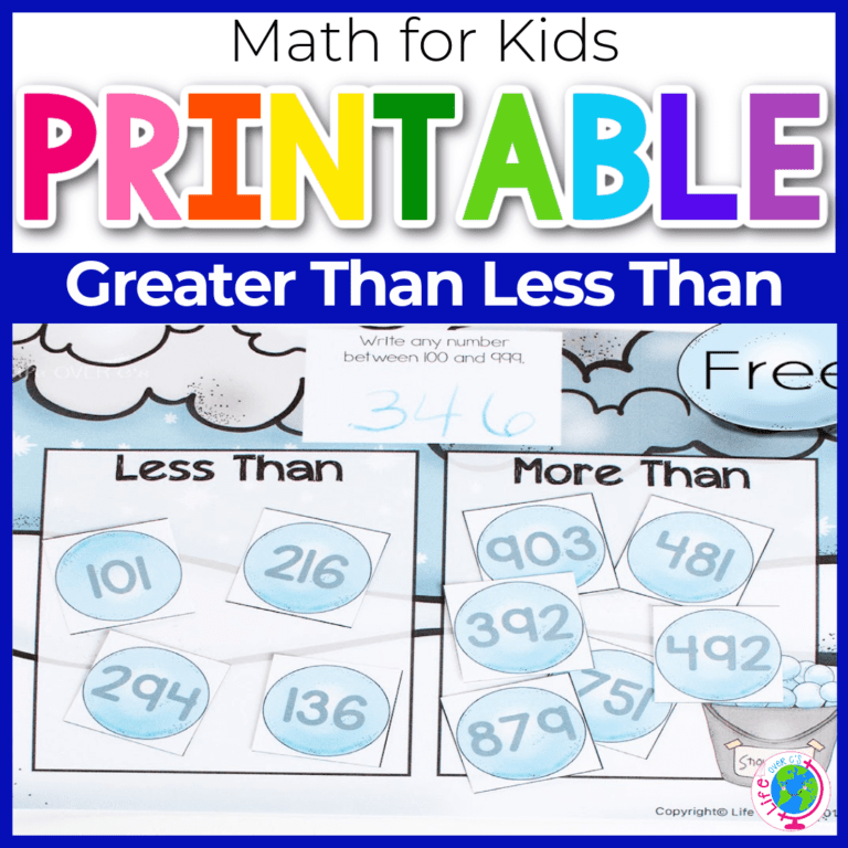 free printable snowball math game: greater than/less than