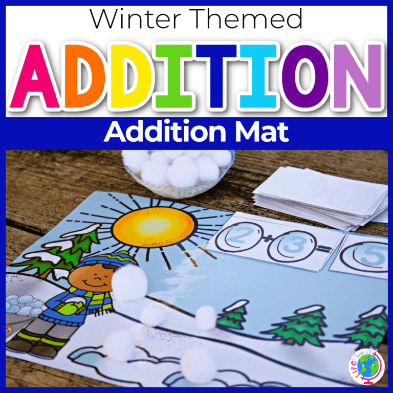winter theme snowball addition mat
