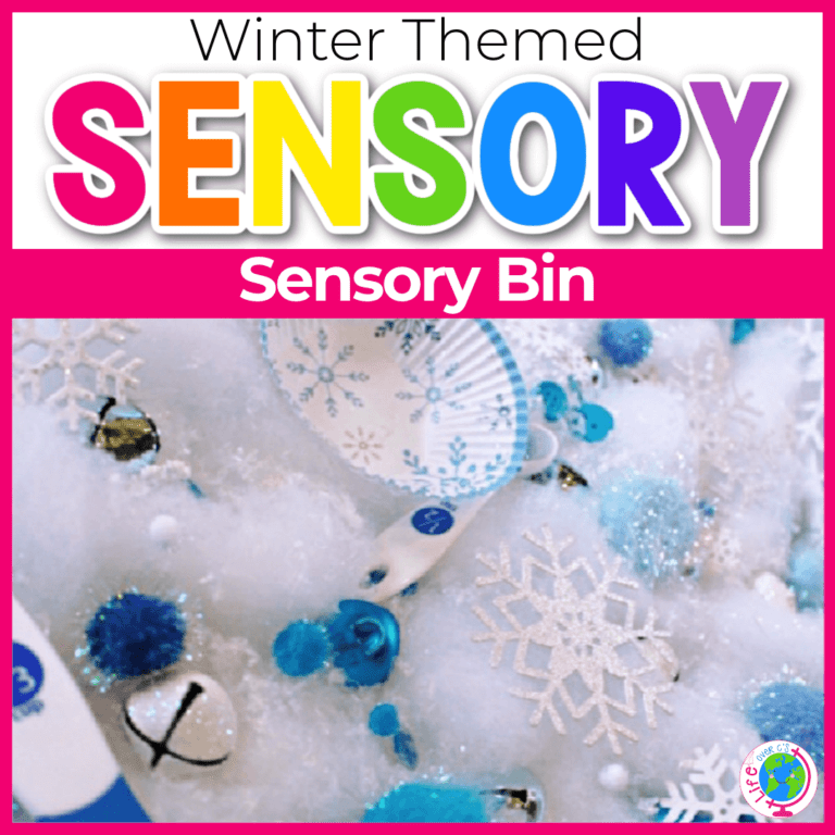winter themed snowflake sensory bin