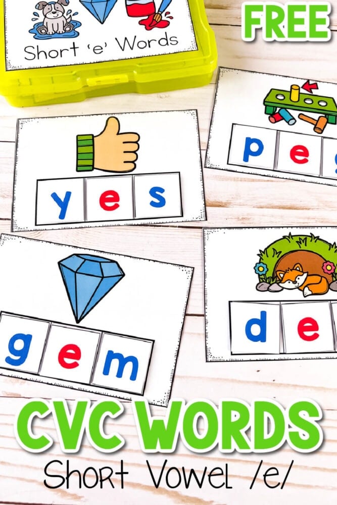 short e cvc words building cards