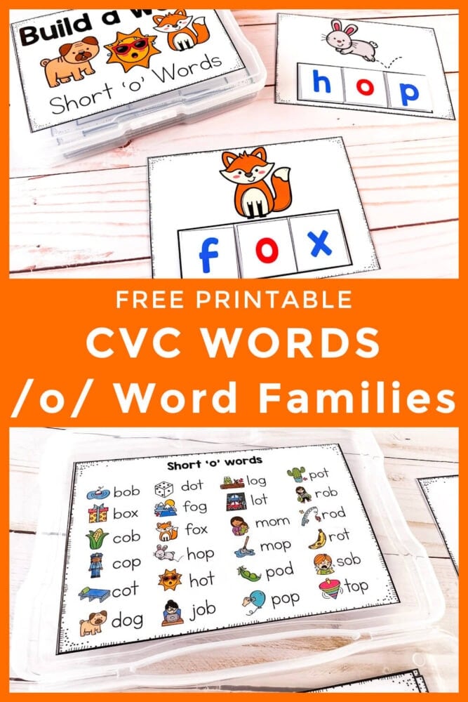 build cvc word f-o-x with free printable cvc word building cards for short vowel o with cvc word list and pictures