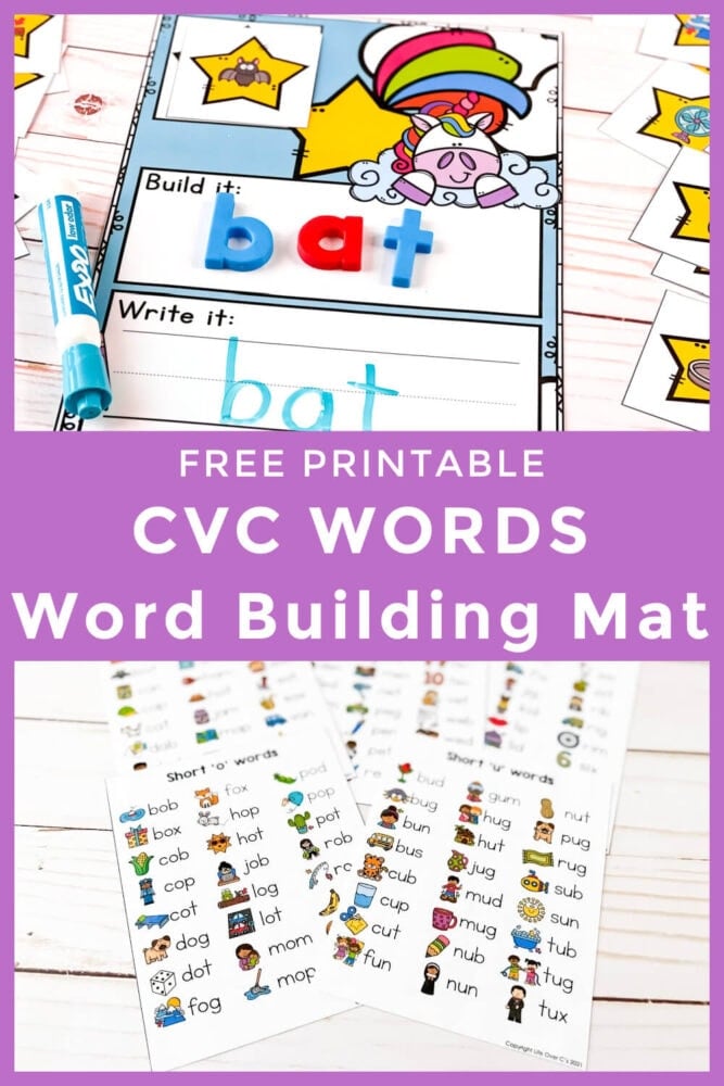 rainbow unicorn cvc word building mats