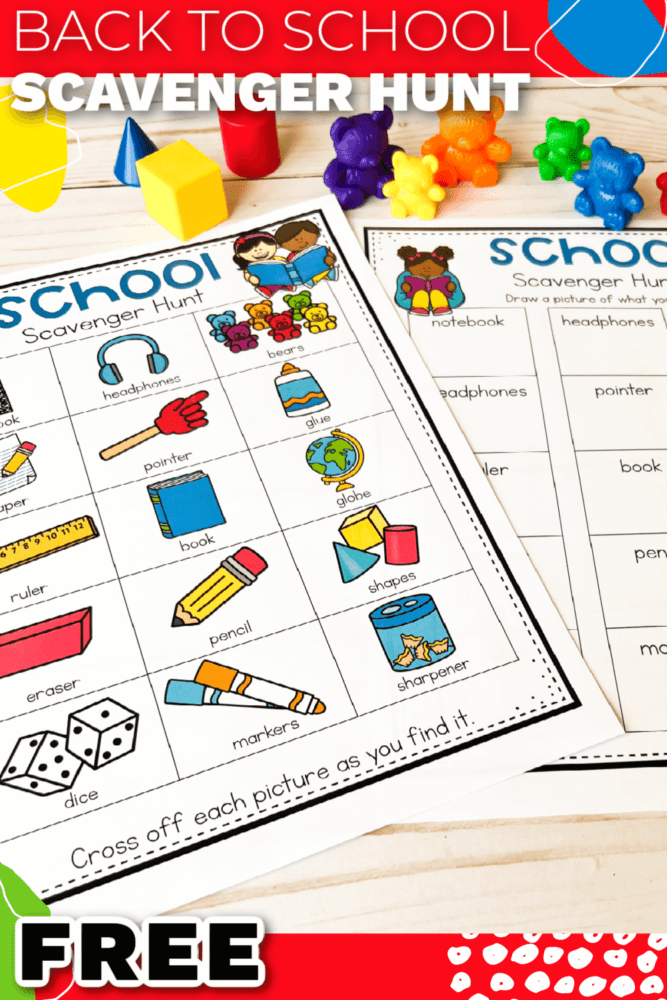 free printable scavenger hunt that kids will love to do on the first day of school.