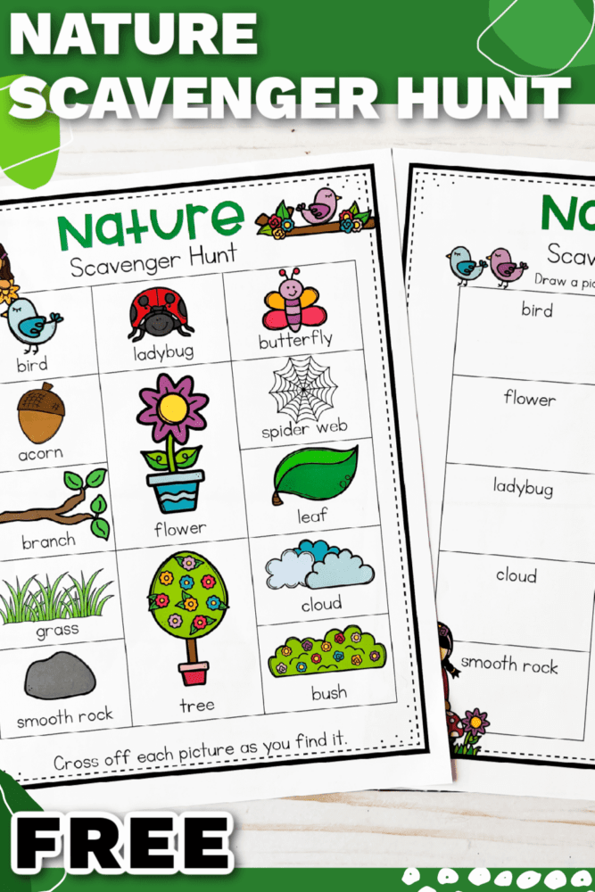 nature scavenger hunt for kids printable outdoor activity.