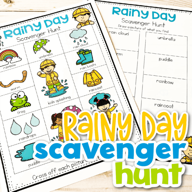 rainy day scavenger hunt for spring free printable activity for preschool