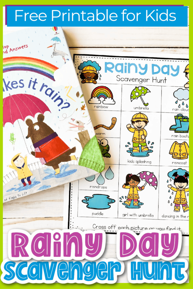 free printable rainy day scavenger hunt with pictures for a spring weather theme preschool activity