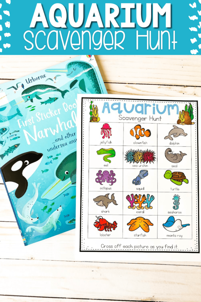 fun scavenger hunt for kids to do during a field trip to the aquarium.