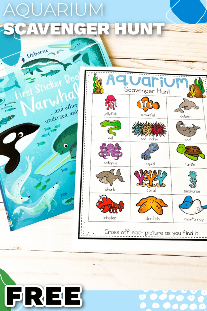 free scavenger hunt for kids to do on a field trip to the aquarium.