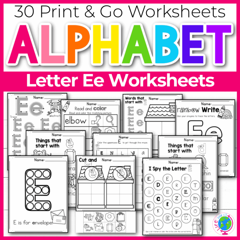 preschool and kindergarten students will enjoy learning all about the letter e with these free letter tracing worksheets and letter sounds worksheets.