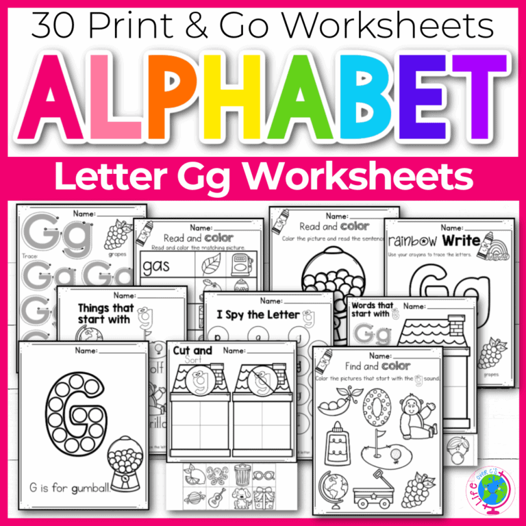 pages from the letter g alphabet worksheets download.