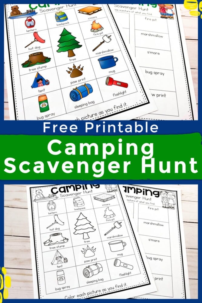 the camping scavenger hunt for kids is available in color or black and white.