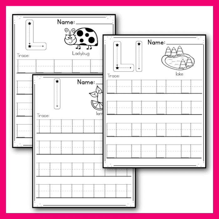 free printable alphabet letter tracing pages for the letter l