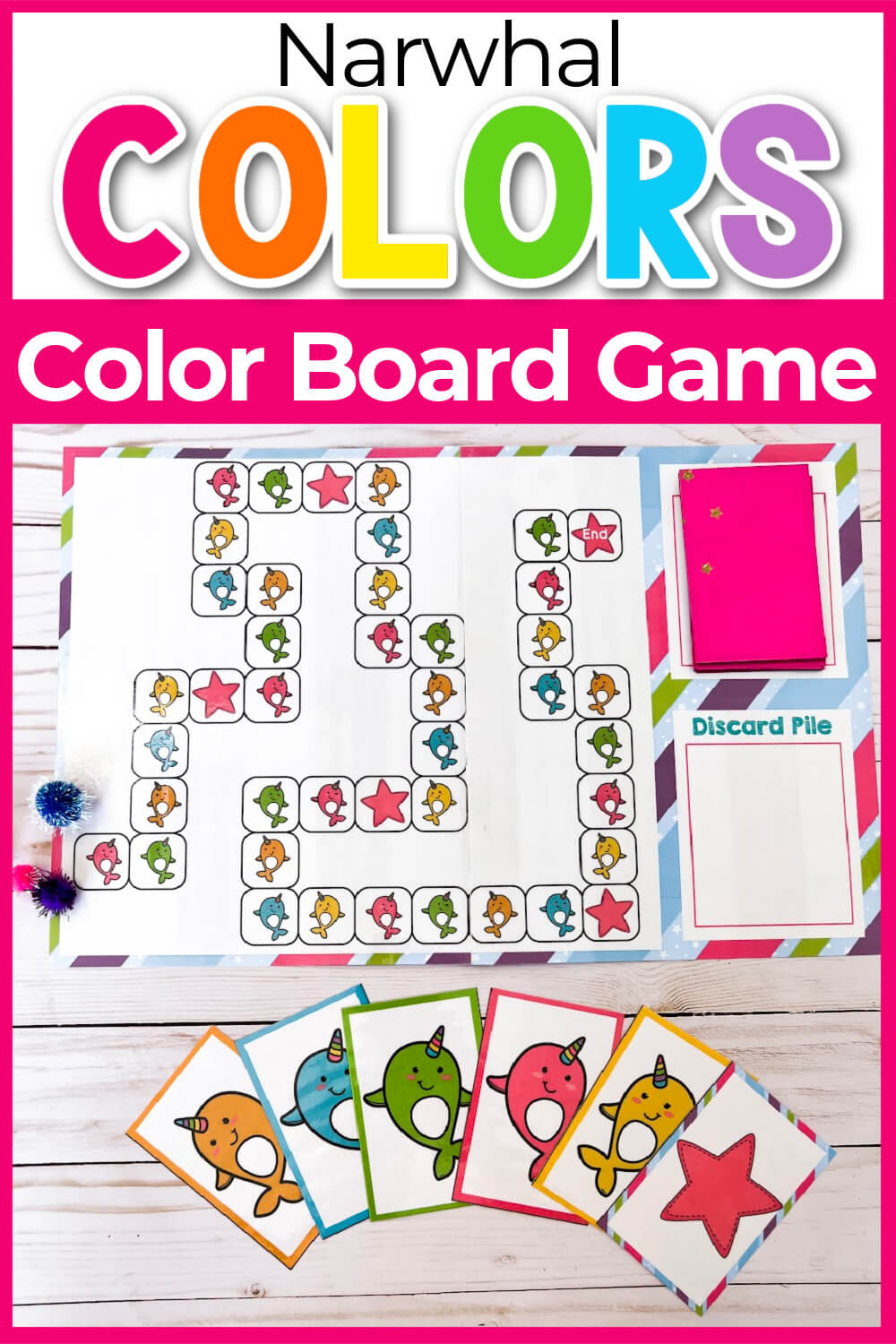 Rainbow Narwhal Color Board Game for Preschoolers