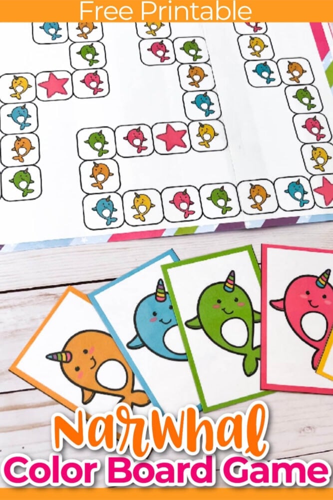 narwhal-themed color game for preschoolers.