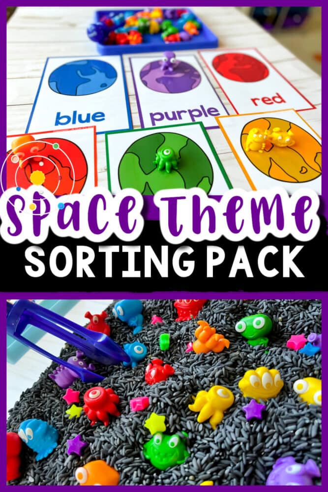 space theme preschool color sorting activities.