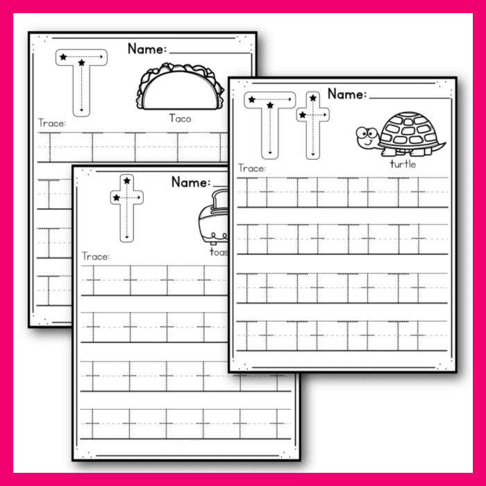 free printable letter t alphabet tracing worksheets for kindergarteners