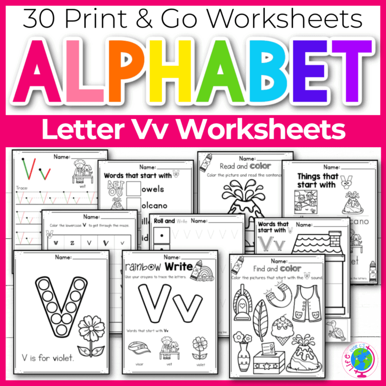 free printable letter v alphabet worksheets for preschool and kindergarten literacy centers