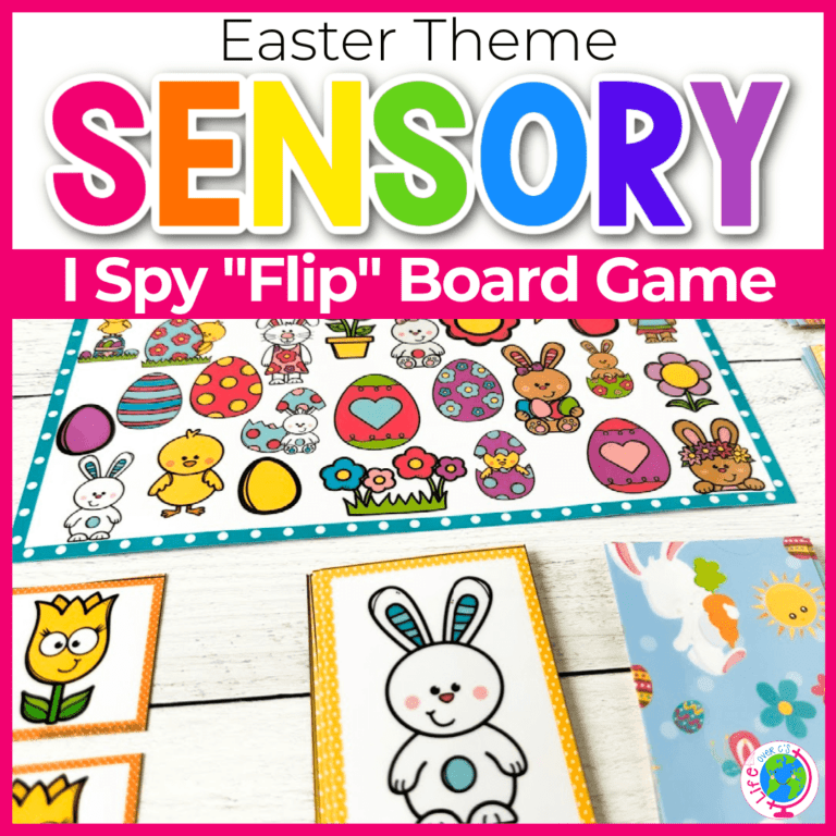 text says easter theme i spy "flip" board game showing picture of the board game