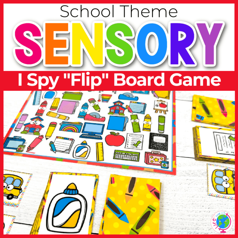 school theme i spy board game for visual discrimination practice.