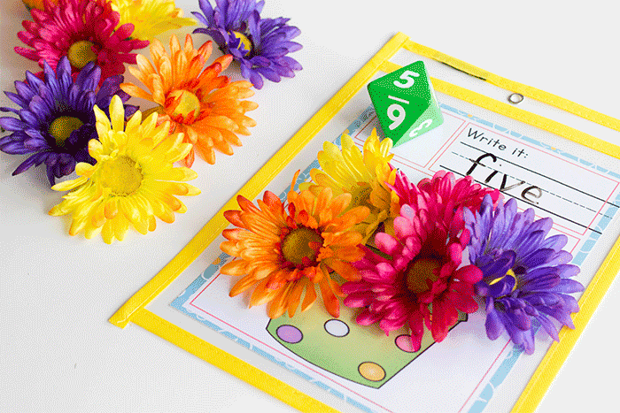 spring flower roll and count preschool math game