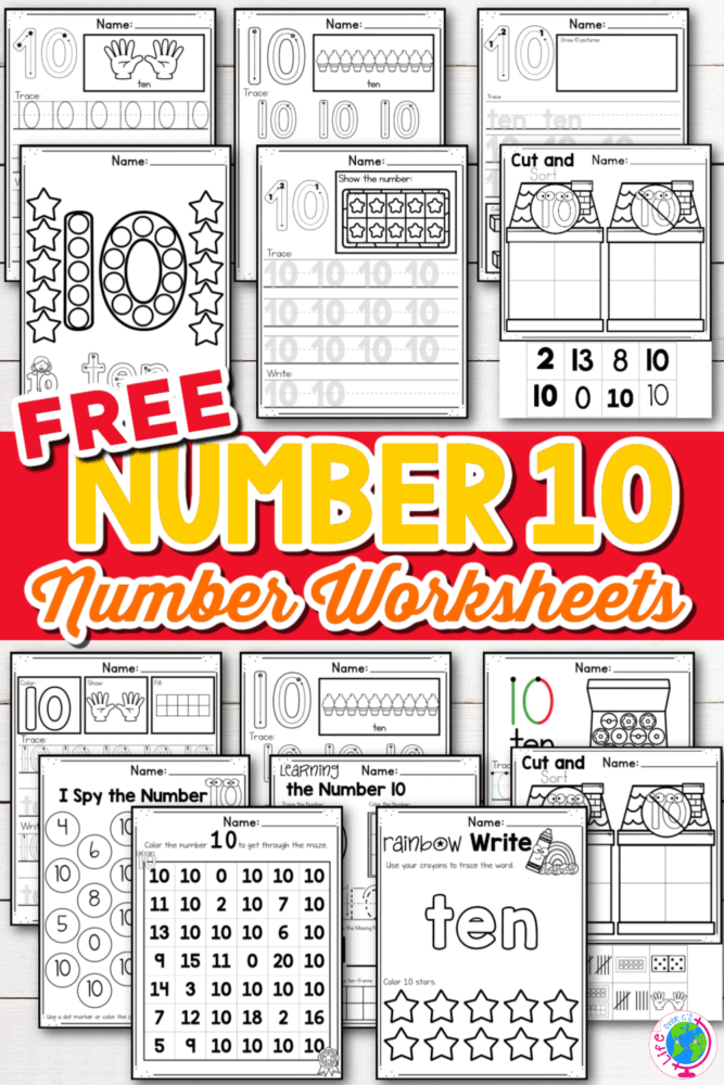 Free Printable Number 10 Worksheets for Tracing and Number Recognition