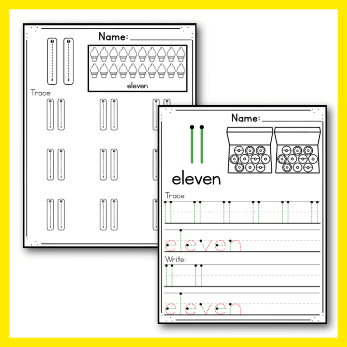 number 11 guided tracing worksheet and dyslexia support tracing worksheet.