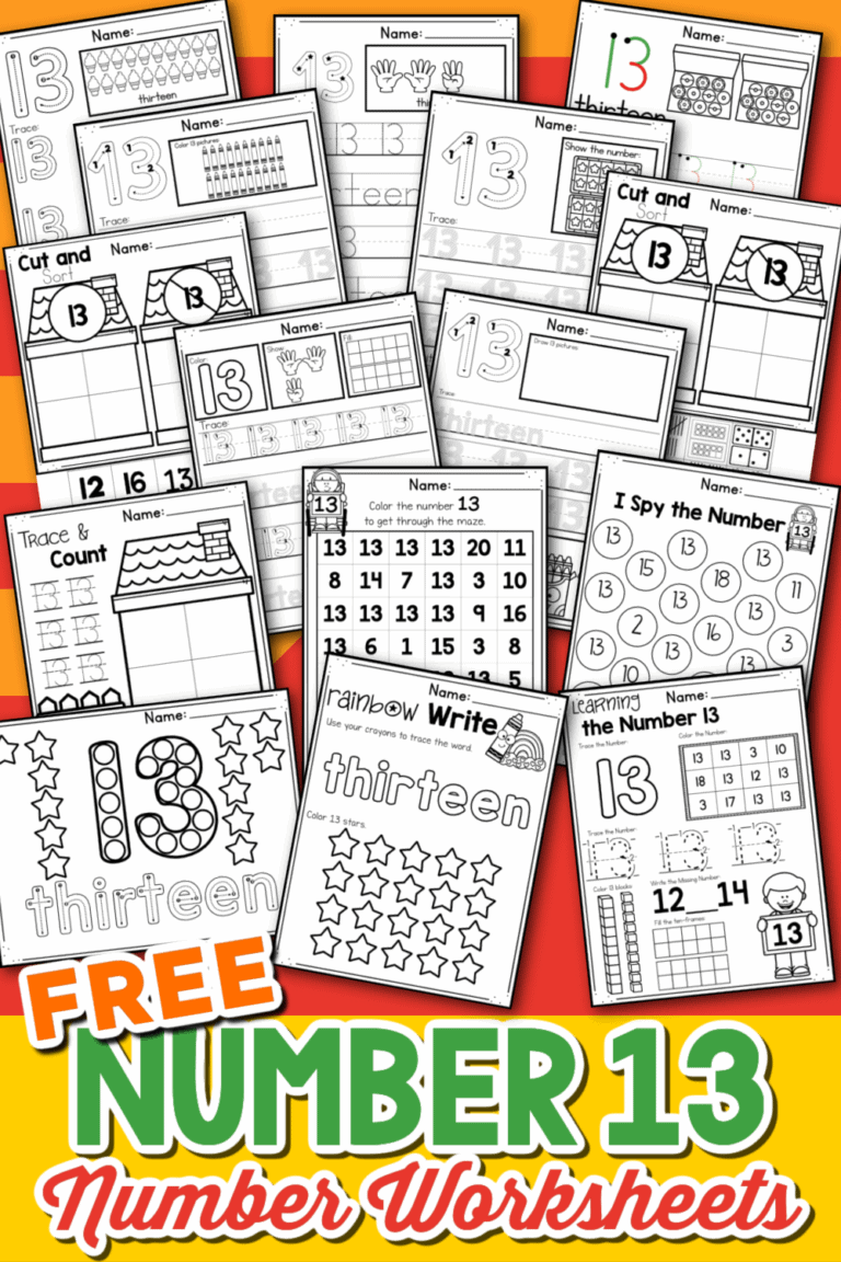 Free Printable Number 13 Worksheets for Tracing and Number Recognition