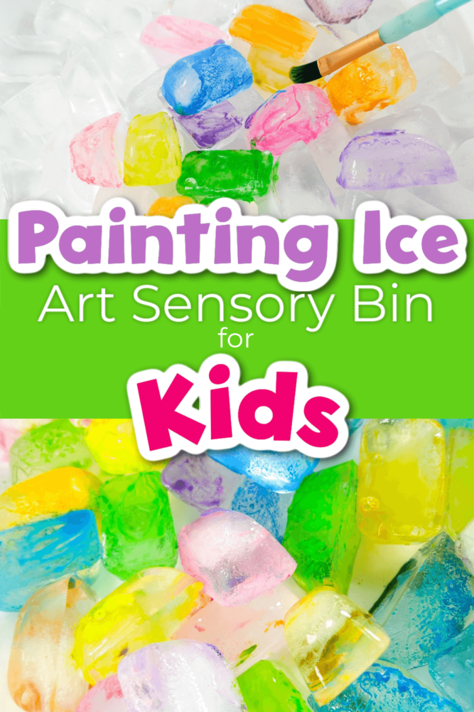 painting ice sensory bin for kids.