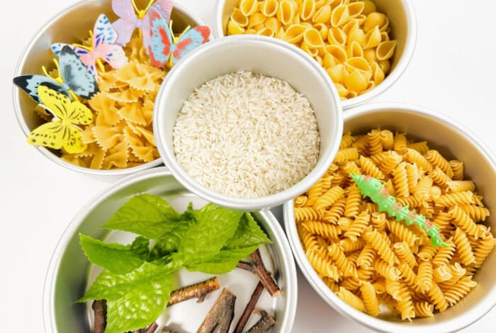 supplies to make the butterfly sensory bin.