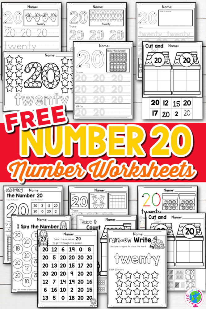 number 20 worksheets for preschool and kindergarten.