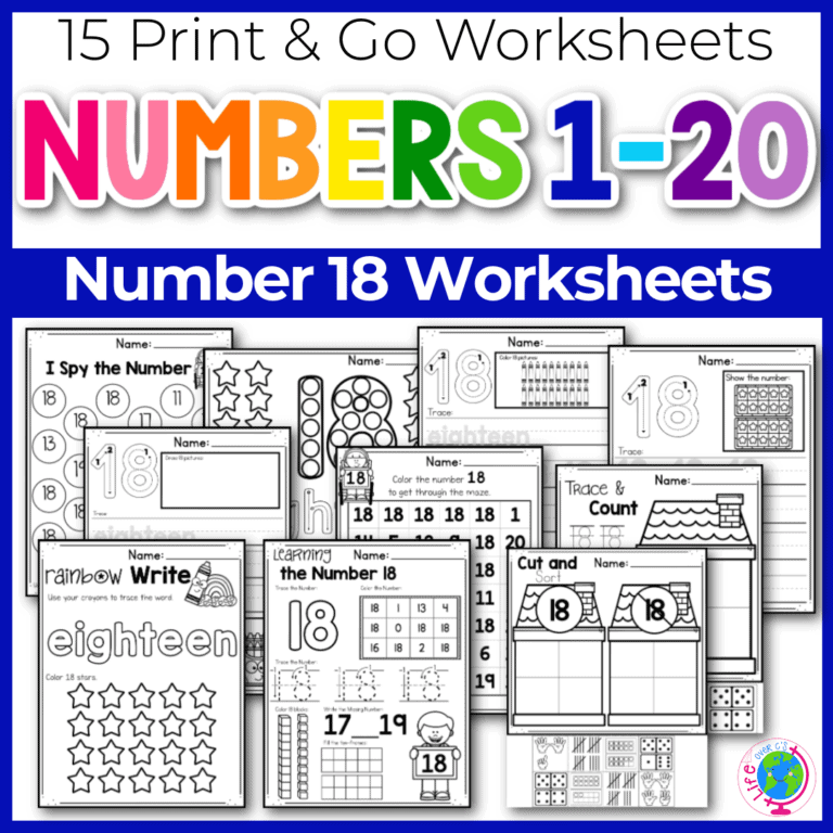 number 18 worksheets for tracing and number recognition practice.