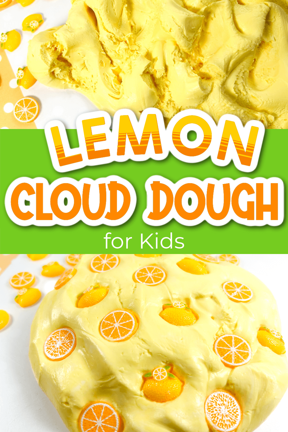 diy cloud dough with a summer lemon theme.