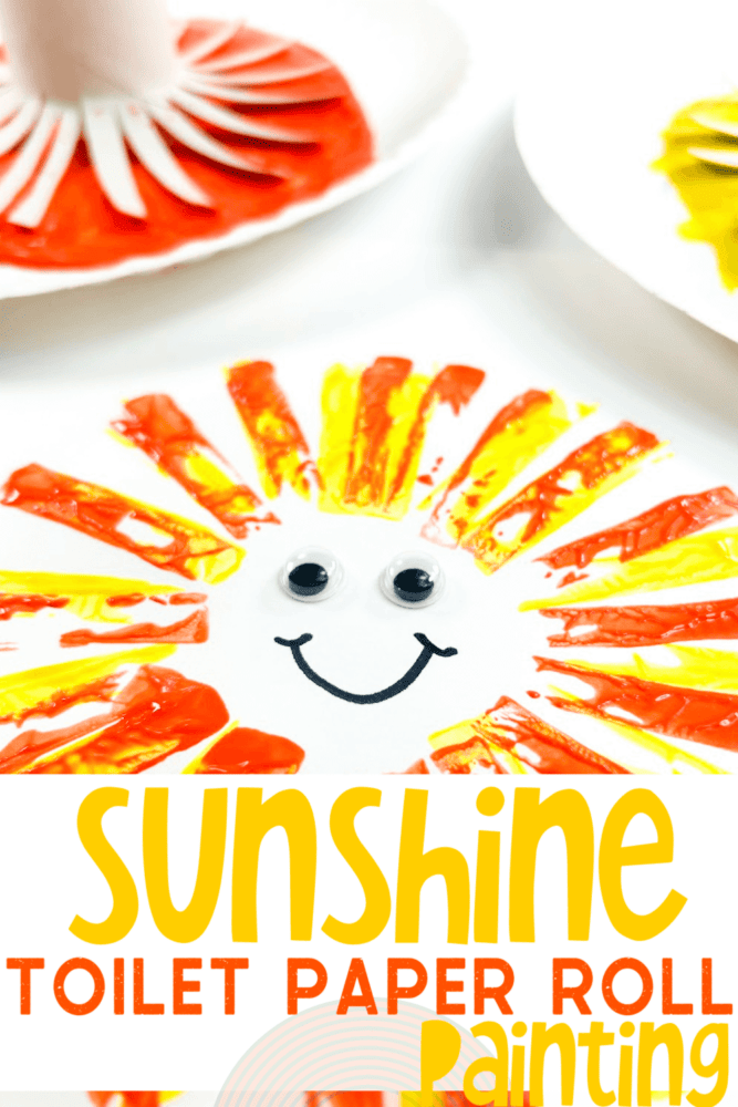 up close image of a sunshine painting made from toilet paper rolls.