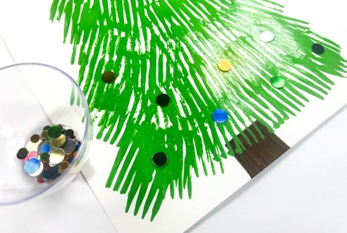Fun Christmas Tree Fork Painting Craft for Kids 20 christmas tree fork painting with green paint and circle confetti