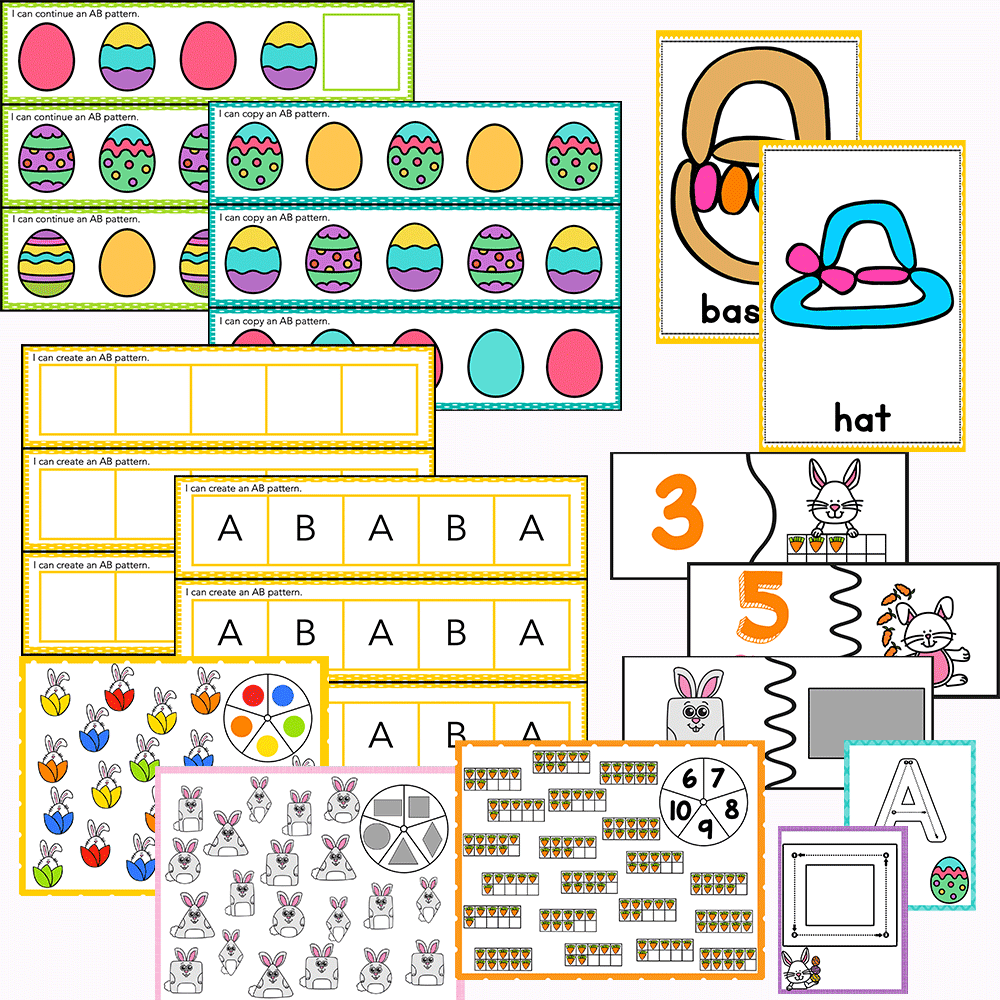 easter theme literacy and math activities for preshcool